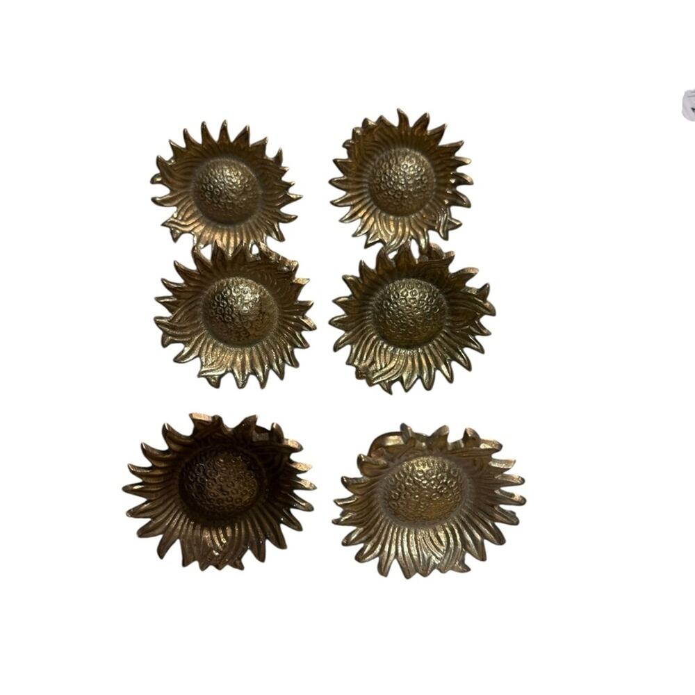 Vintage Solid Brass Gold Sunflower Napkin Rings Set of 6